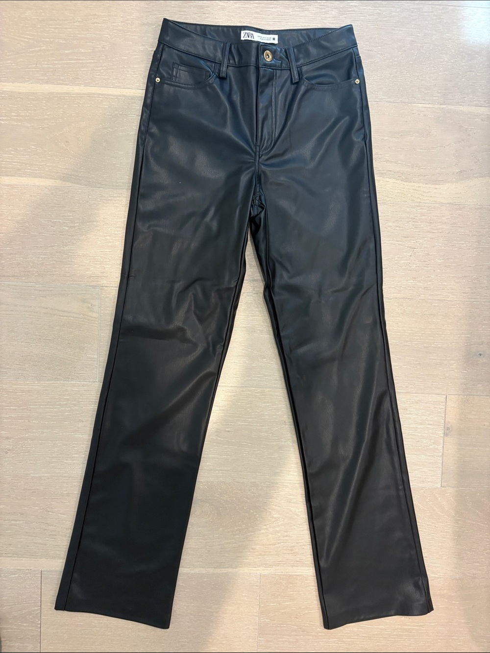 ZARA women’s  Black Faux Leather Straight Jeans